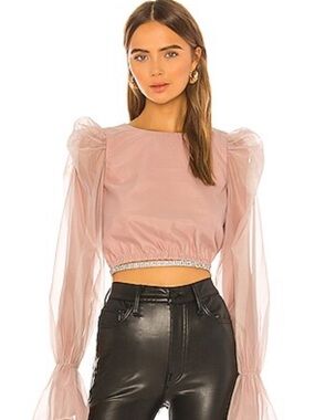 Revolve NBD Benae Blush Sheer Puff- Long Sleeve Cropped Blouse